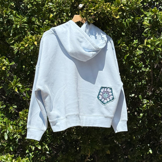 Light Blue Zip-Up with 3 Granny Squares