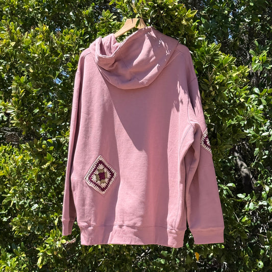 Mauve Hoodie with 2 Granny Squares