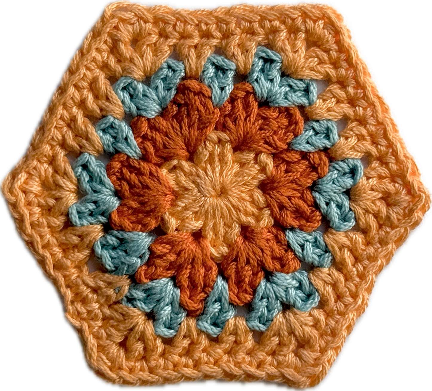 Coral with 2 Granny Hexagons