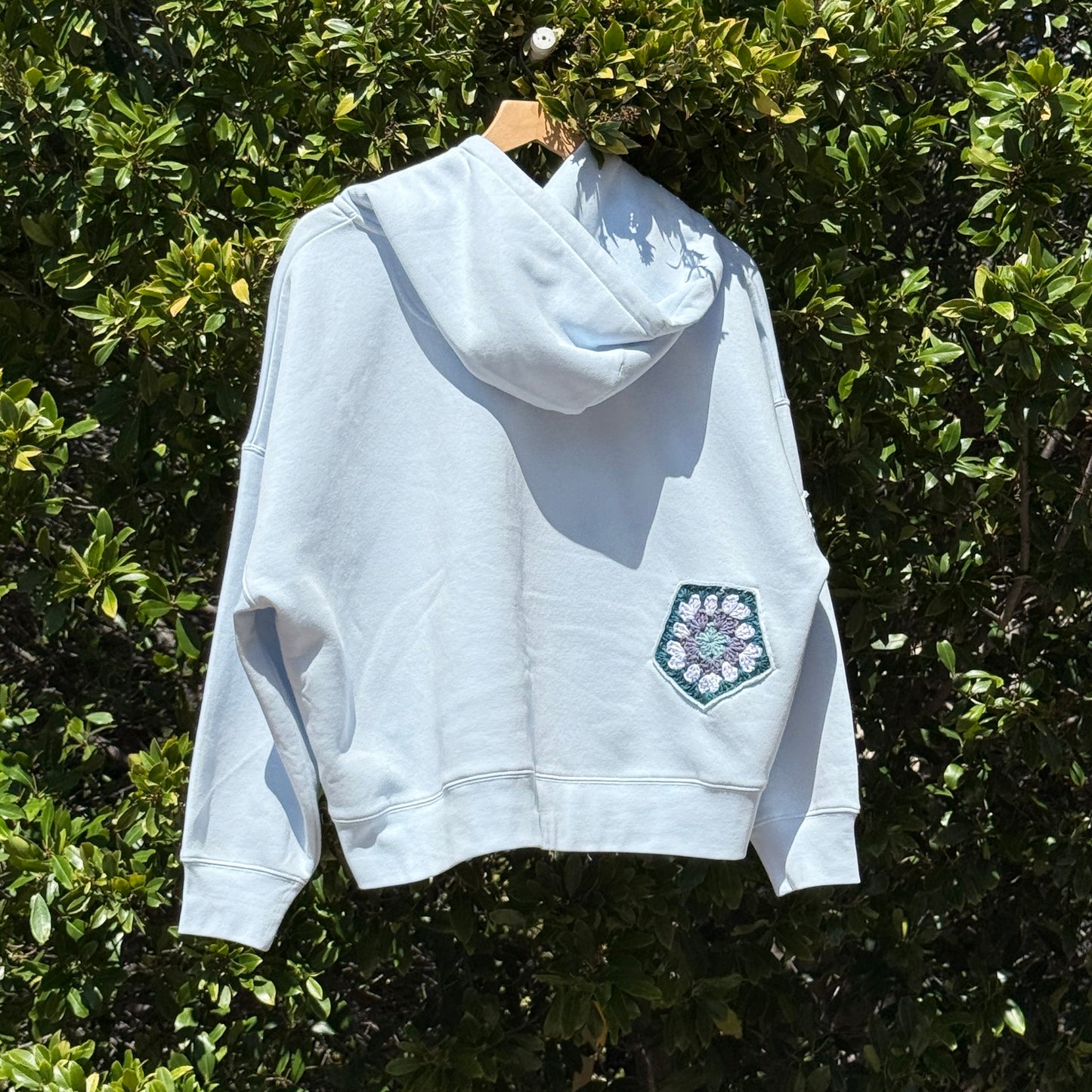 Light Blue Zip-Up with 3 Granny Squares