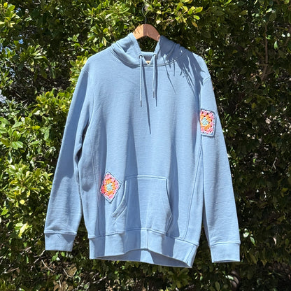 Storm Blue Hoodie with 3 Granny Squares