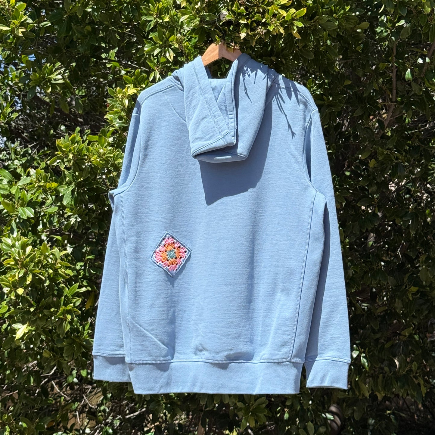 Storm Blue Hoodie with 3 Granny Squares
