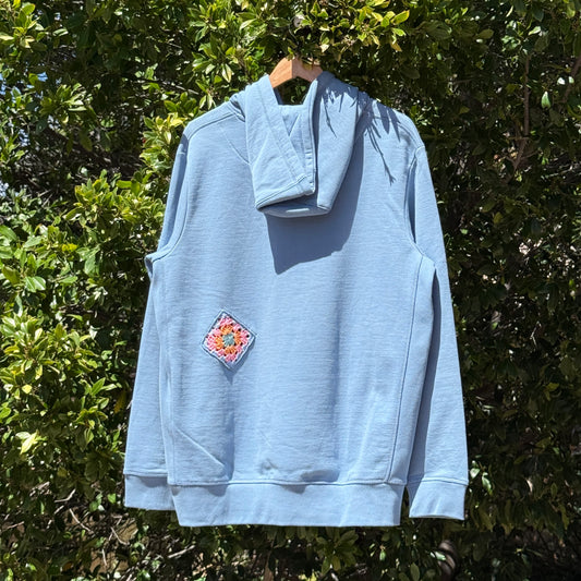 Storm Blue Hoodie with 3 Granny Squares