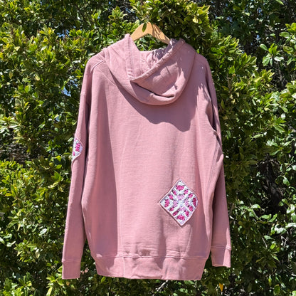 Mauve Hoodie with 2 Granny Squares