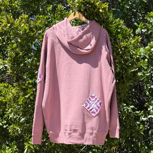 Mauve Hoodie with 2 Granny Squares