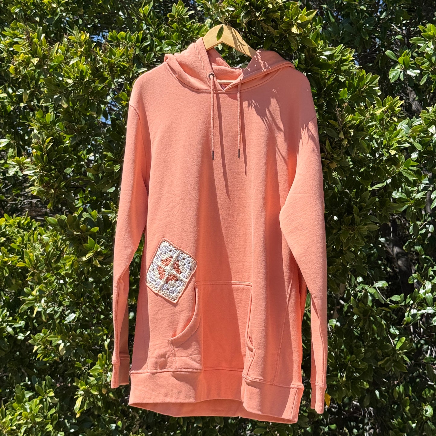 Coral Hoodie with 3 Granny Squares