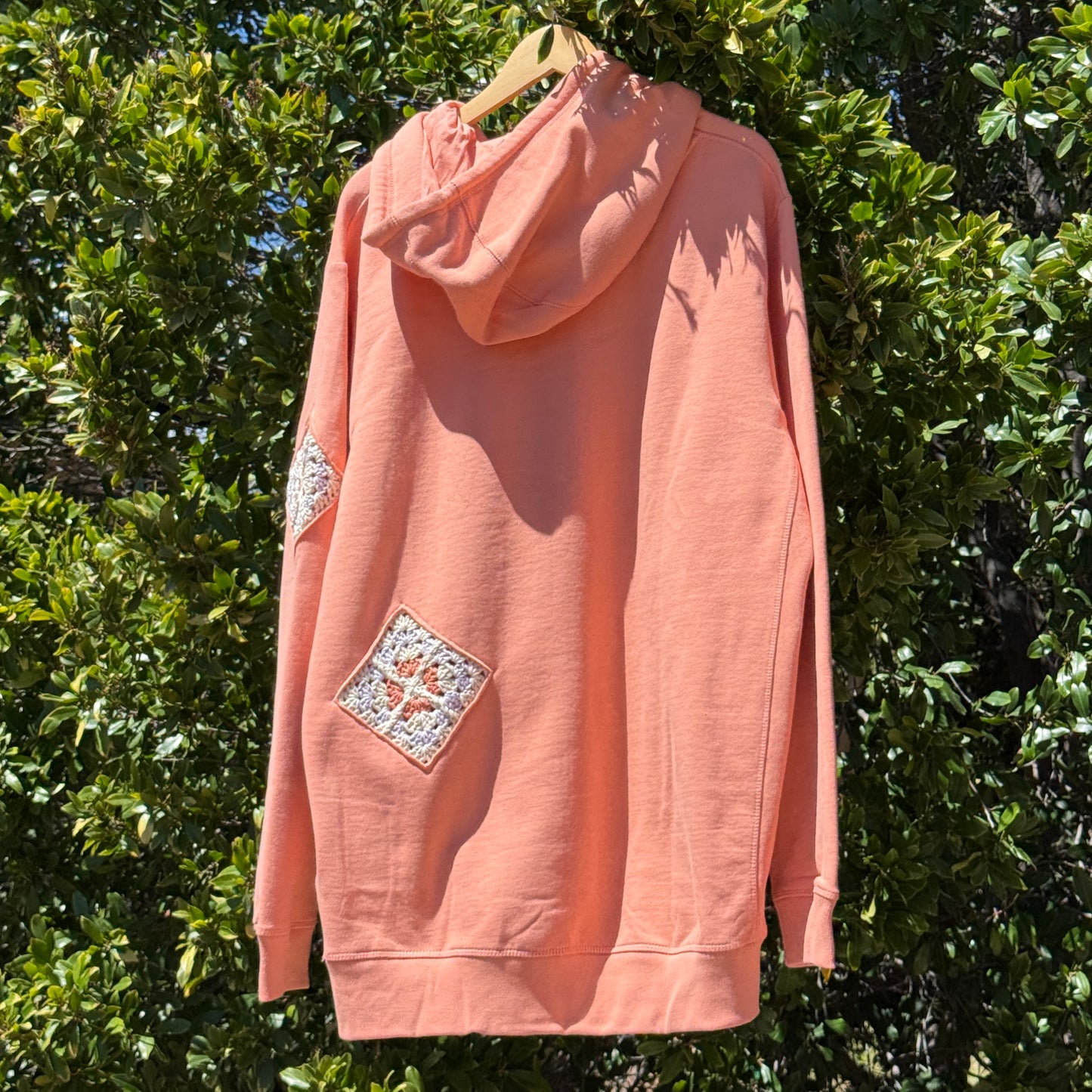 Coral Hoodie with 3 Granny Squares