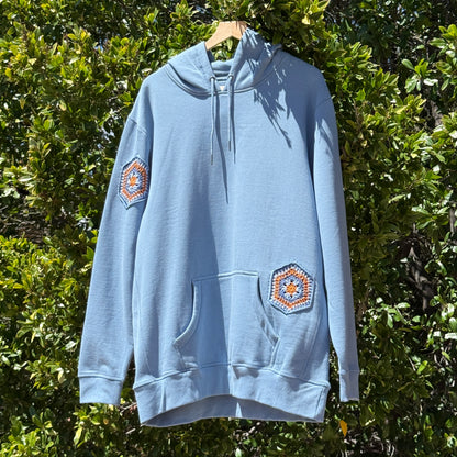 Storm Blue Hoodie with 4 Granny Hexagons