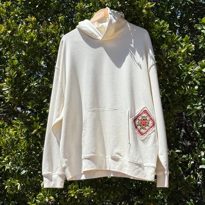 Cream Hoodie with 2 Granny Squares