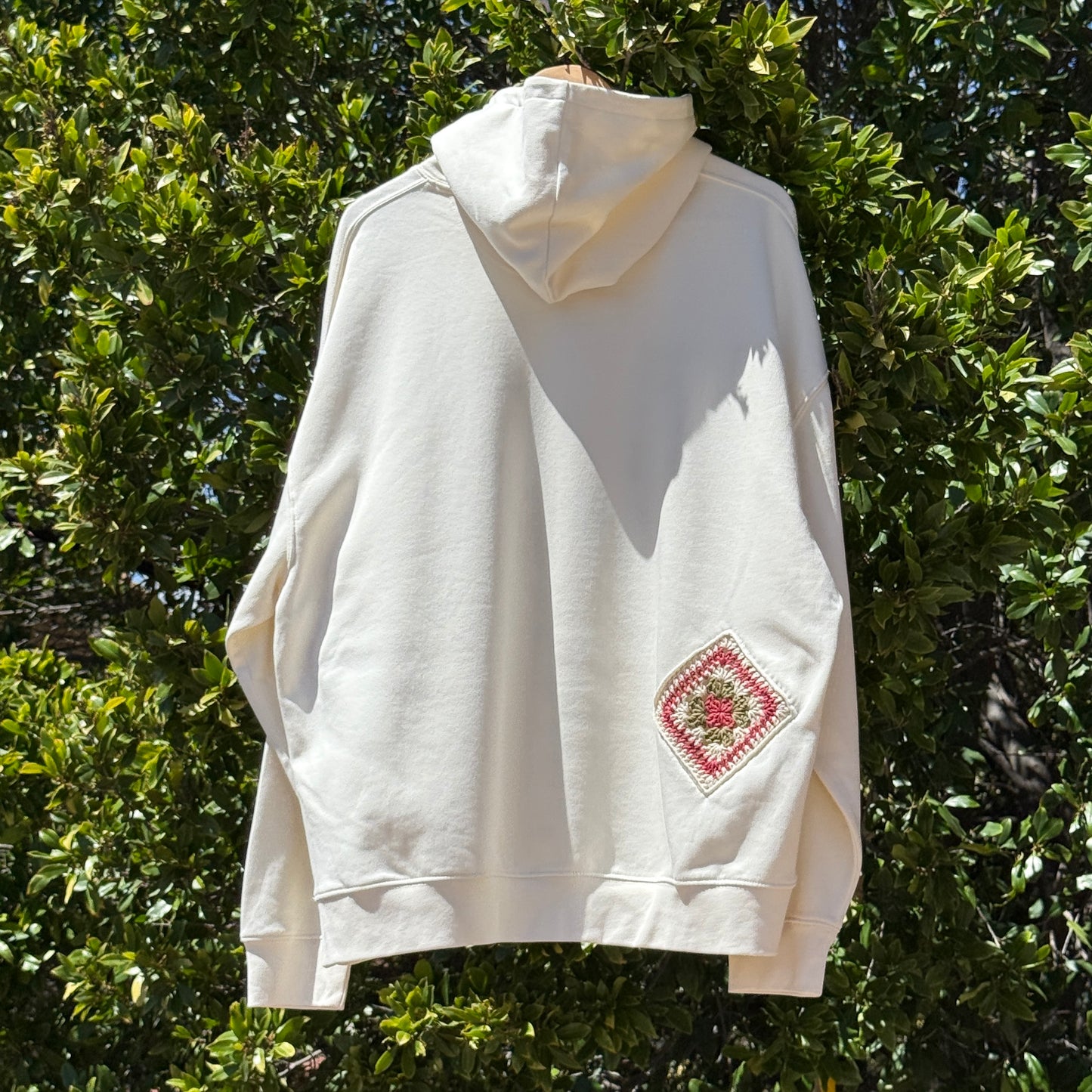 Cream Hoodie with 2 Granny Squares
