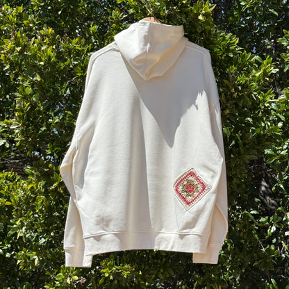 Cream Hoodie with 2 Granny Squares