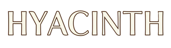 Text 'HYACINTH' in a decorative font on a white background